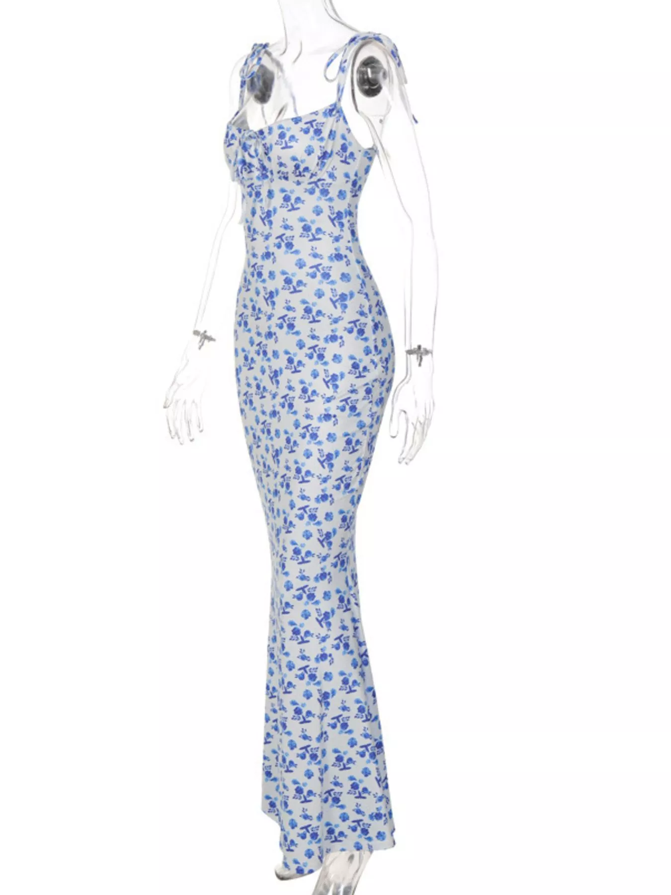 Floral Print Tie Strap Bodycon Maxi Dress - Image 23