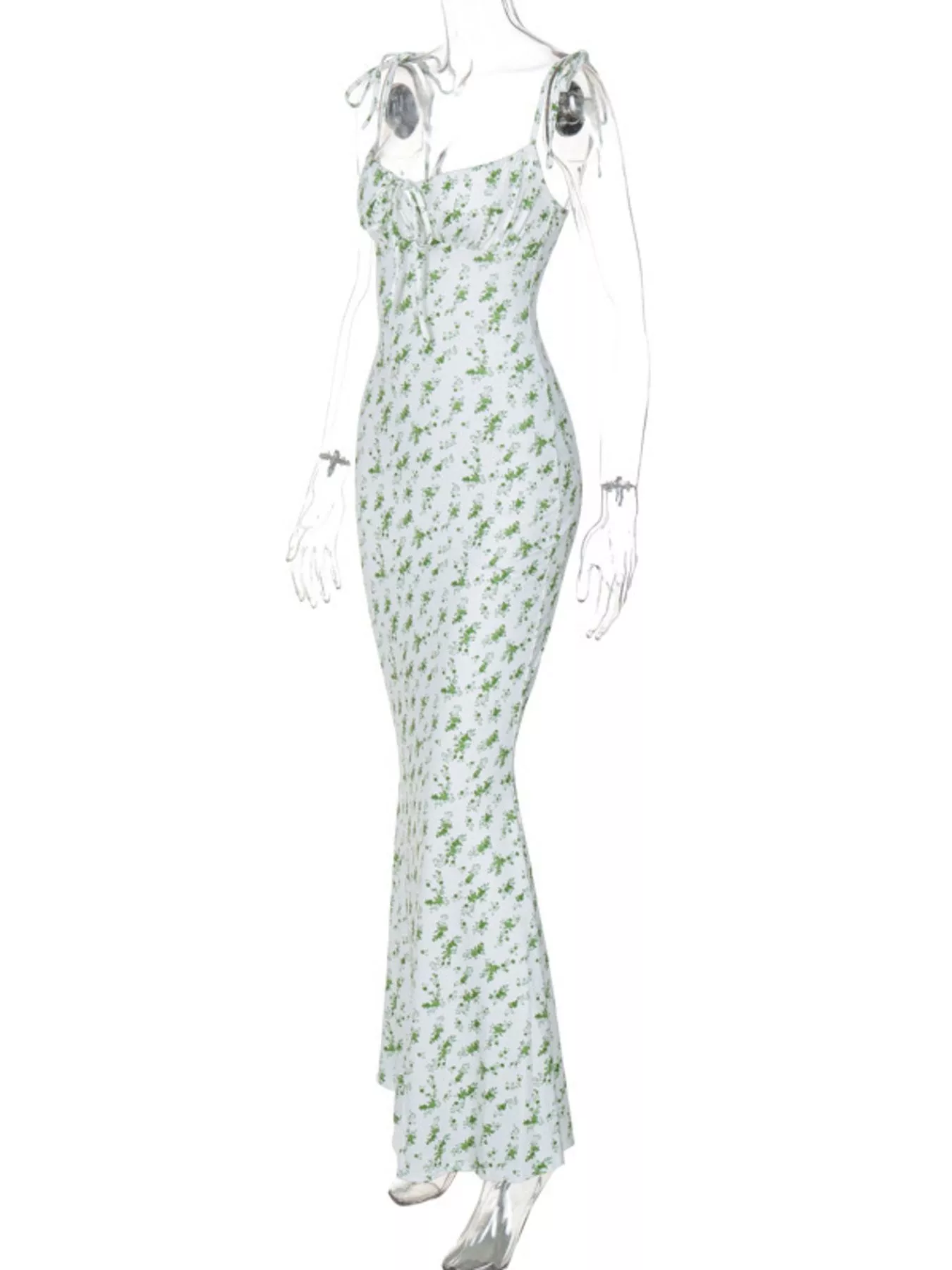 Floral Print Tie Strap Bodycon Maxi Dress - Image 6