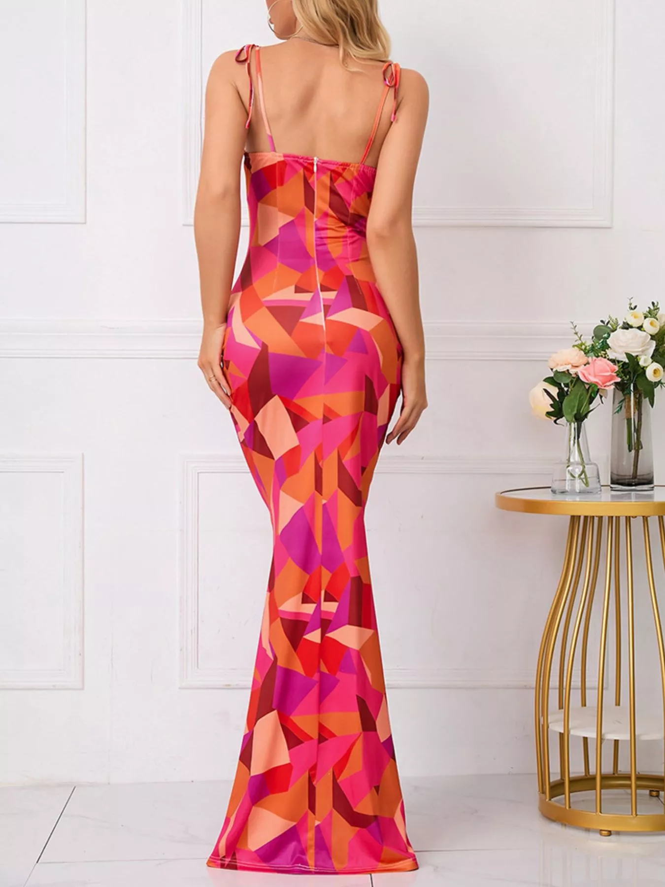 Floral Print Tie Strap Bodycon Maxi Dress - Image 8