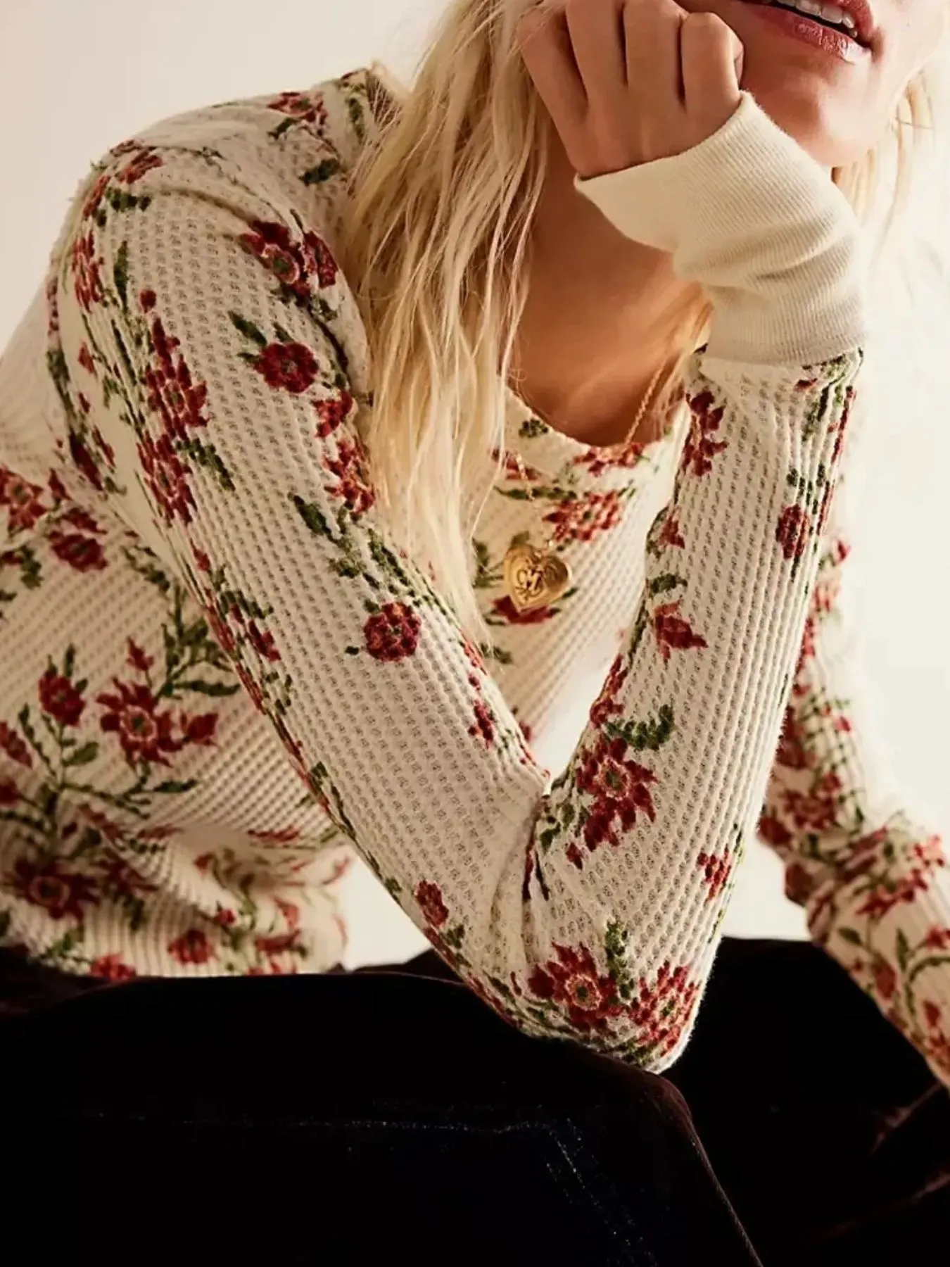 Floral Print Waffle Knit Top - Image 4