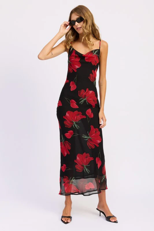 FLORAL PRINTED COWL NECK MAXI DRESS - Image 6