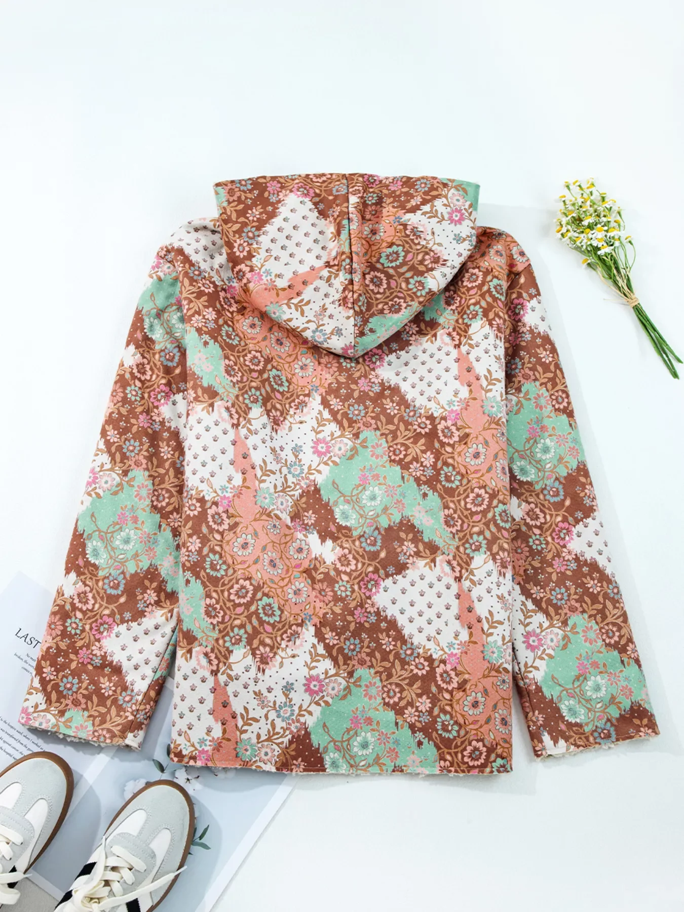 Floral Printed Sherpa Lined Hooded Jacket - Image 4