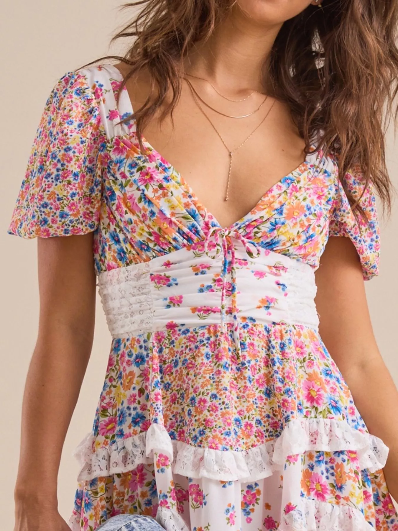Floral Puff Sleeve Tiered Mini Dress - Image 10