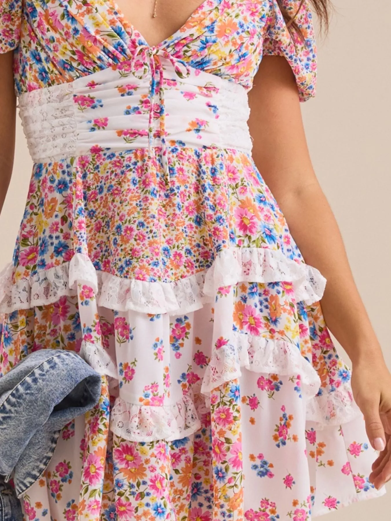Floral Puff Sleeve Tiered Mini Dress - Image 11