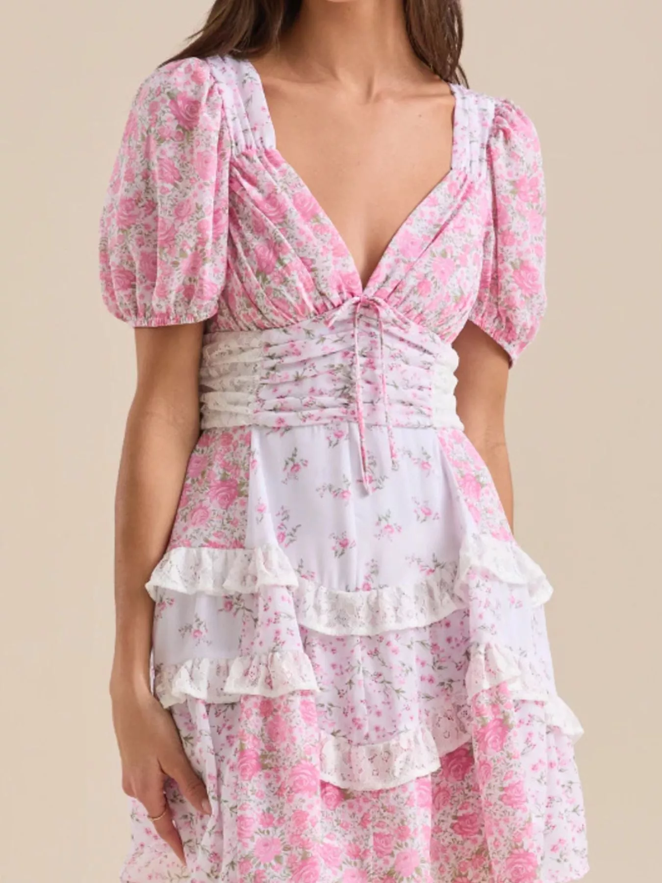 Floral Puff Sleeve Tiered Mini Dress - Image 18