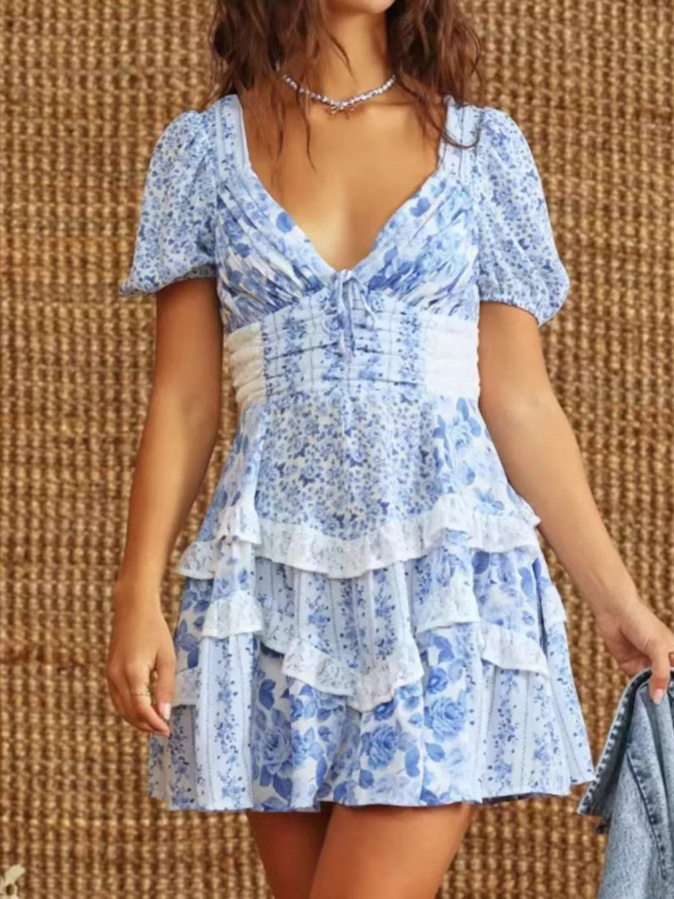 Floral Puff Sleeve Tiered Mini Dress - Image 24