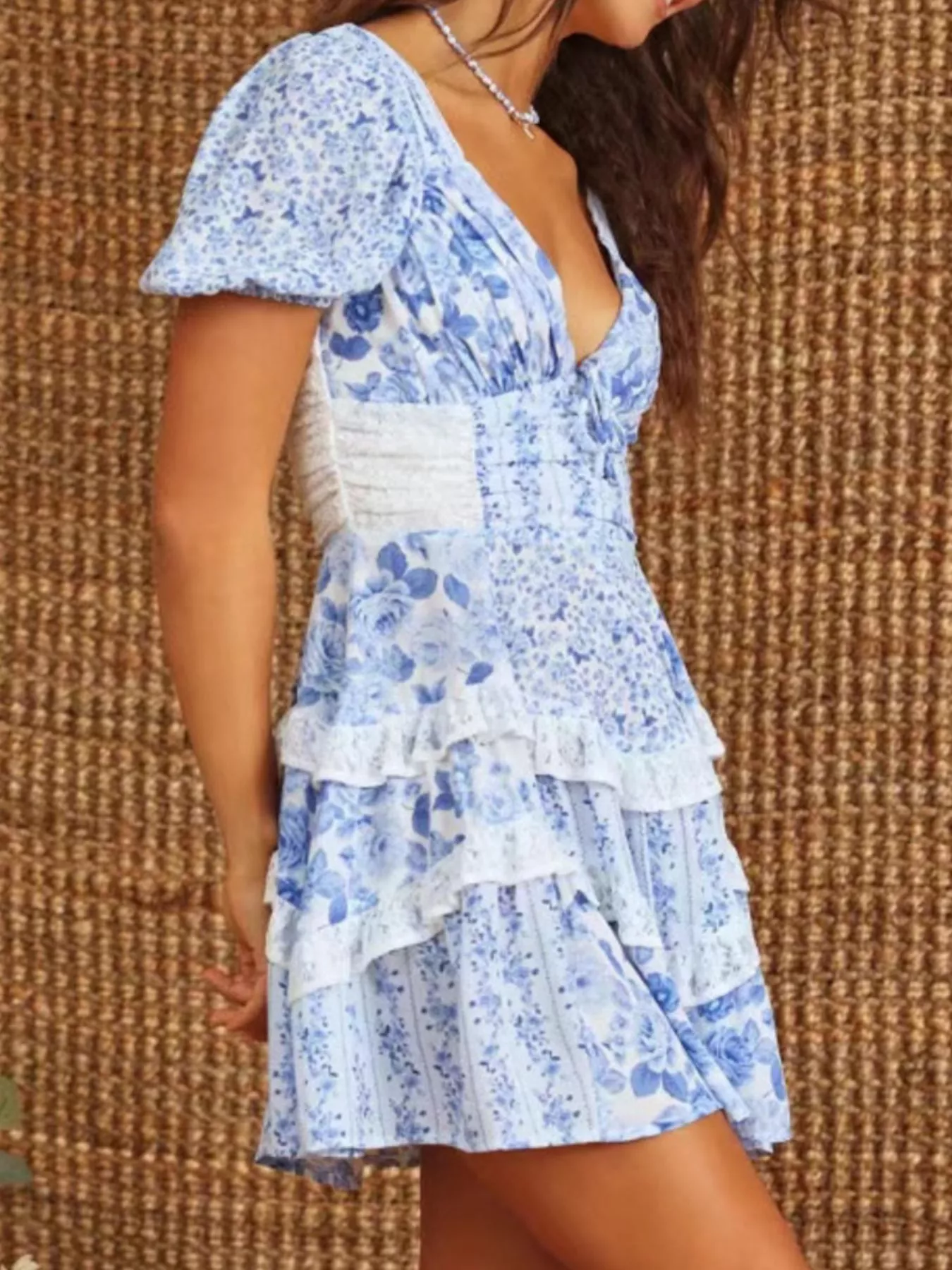 Floral Puff Sleeve Tiered Mini Dress - Image 26