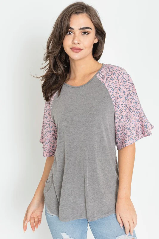 Floral Ruffle Sleeve Tunic - Image 2
