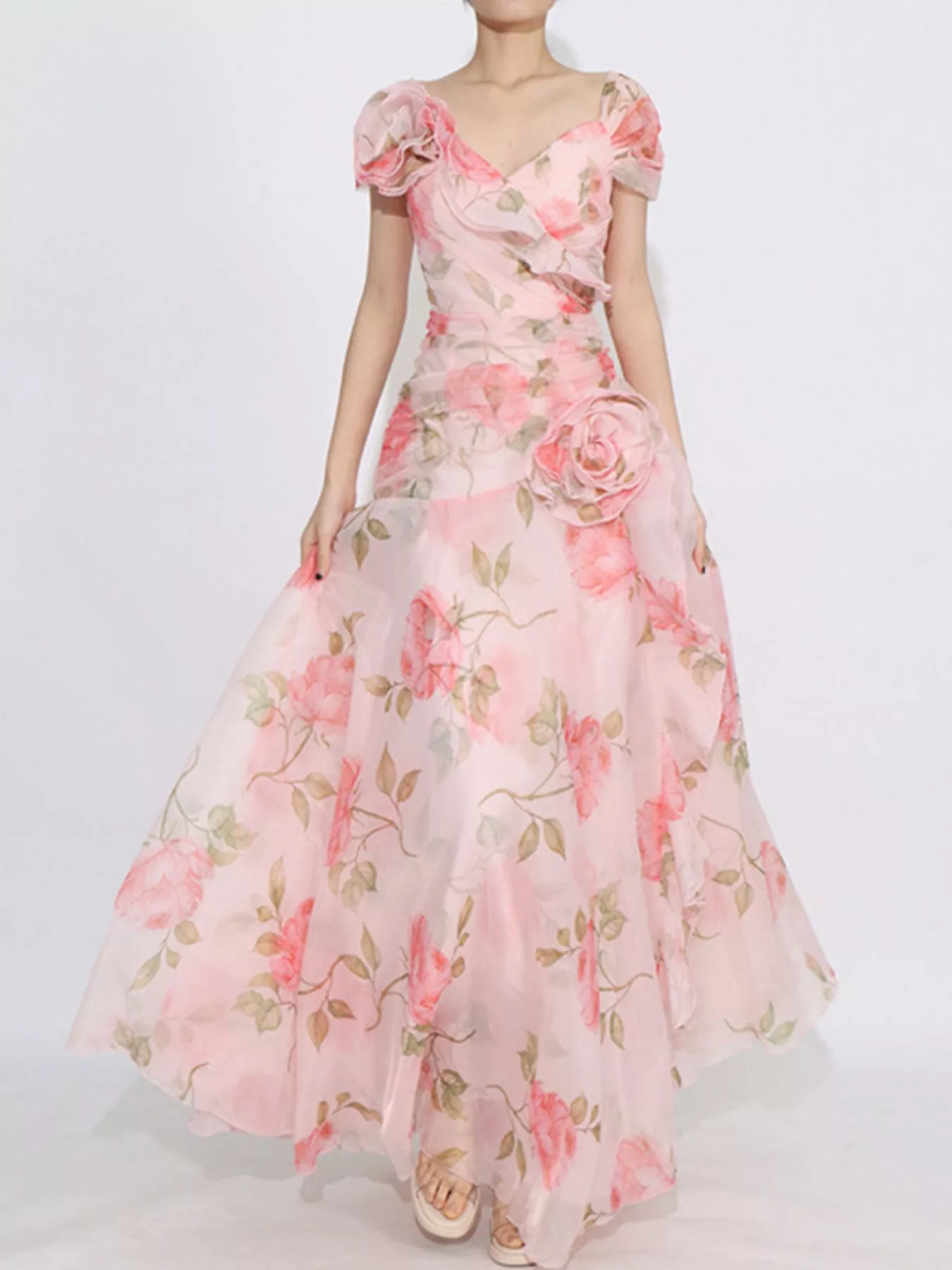 Floral Ruffled Short Sleeve Maxi Dress - Image 7