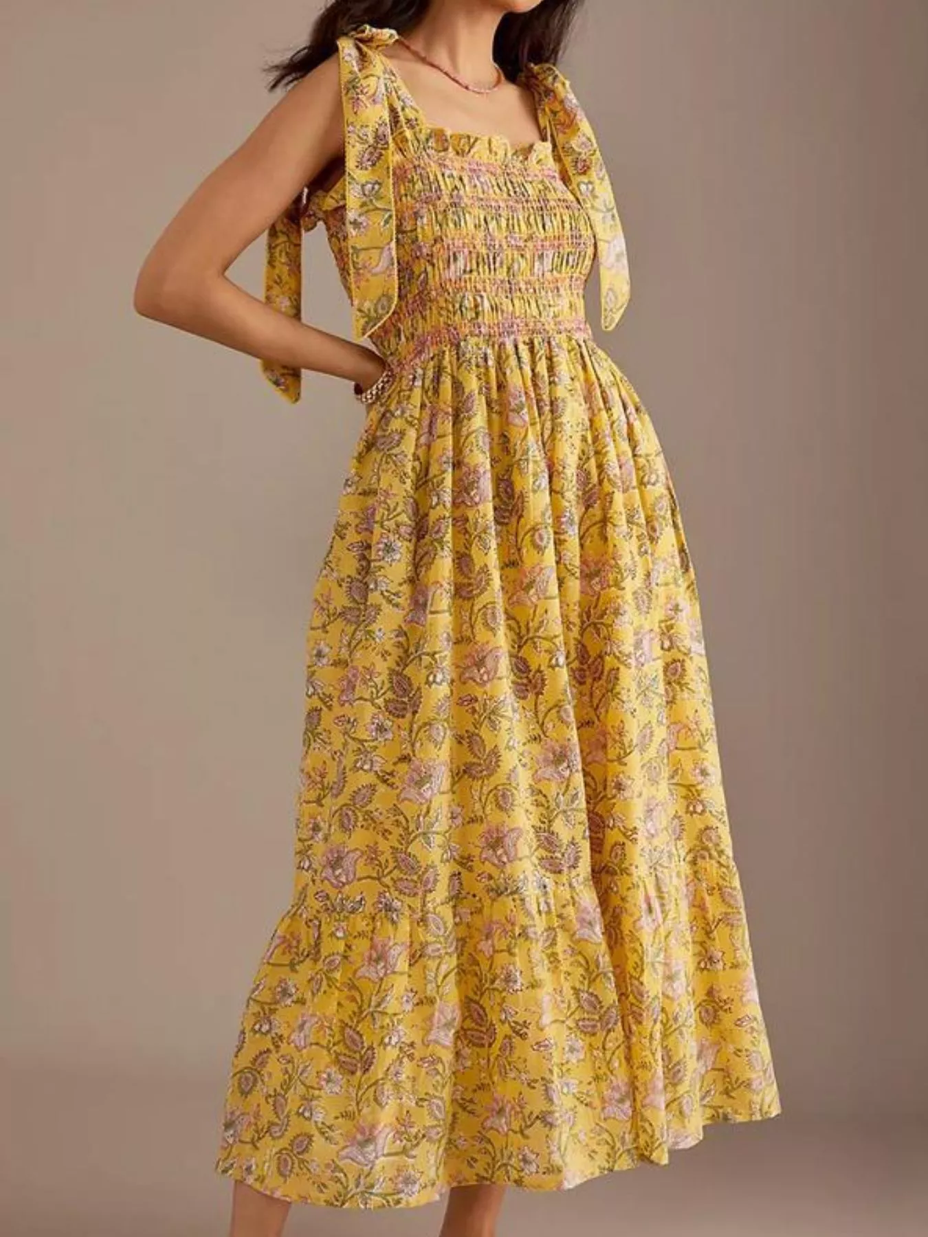 Floral Smocked Tie-Shoulder Midi Dress - Image 7
