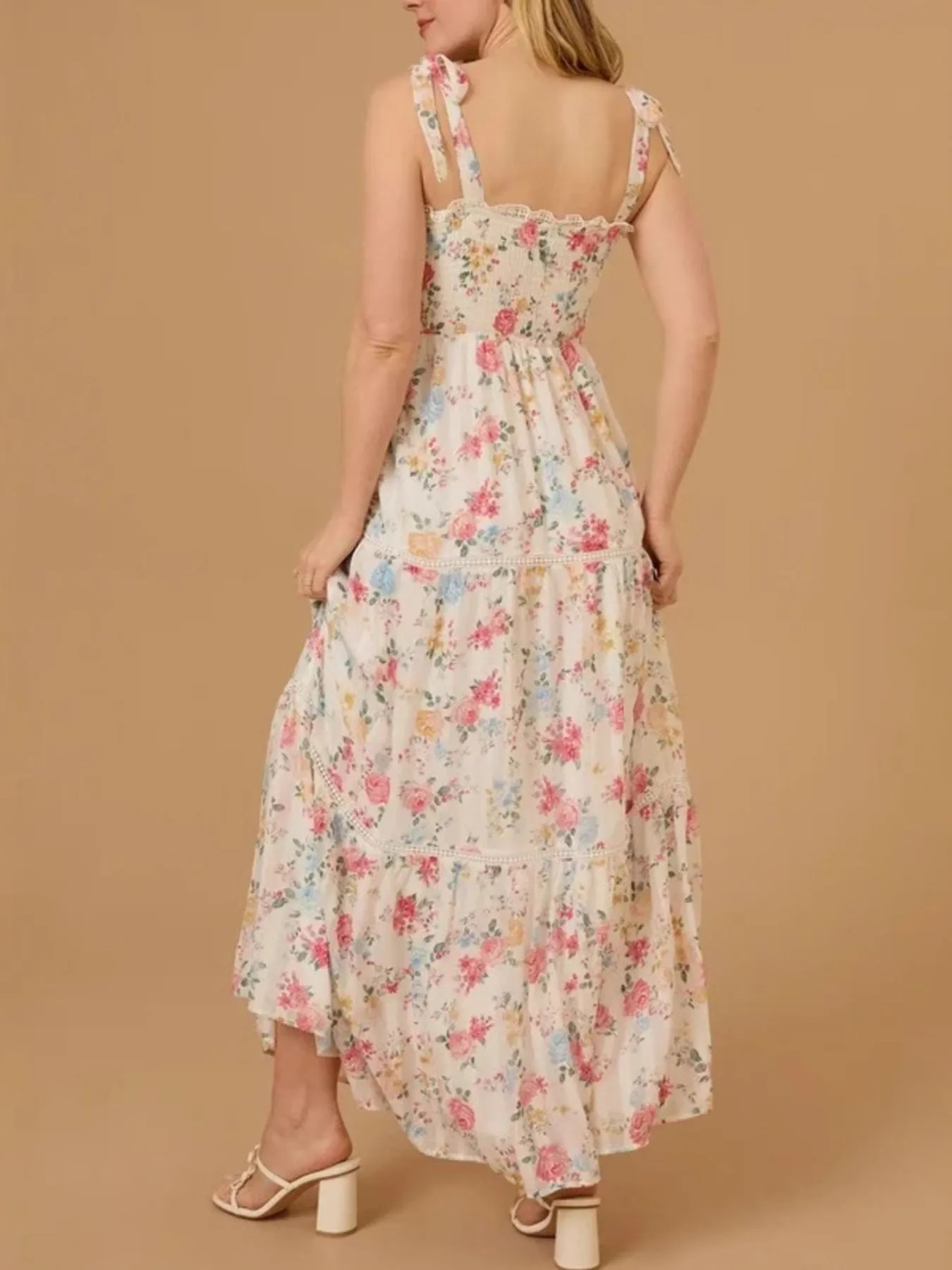 Floral Smocked Tiered Maxi Dress with Tie Straps - Image 4