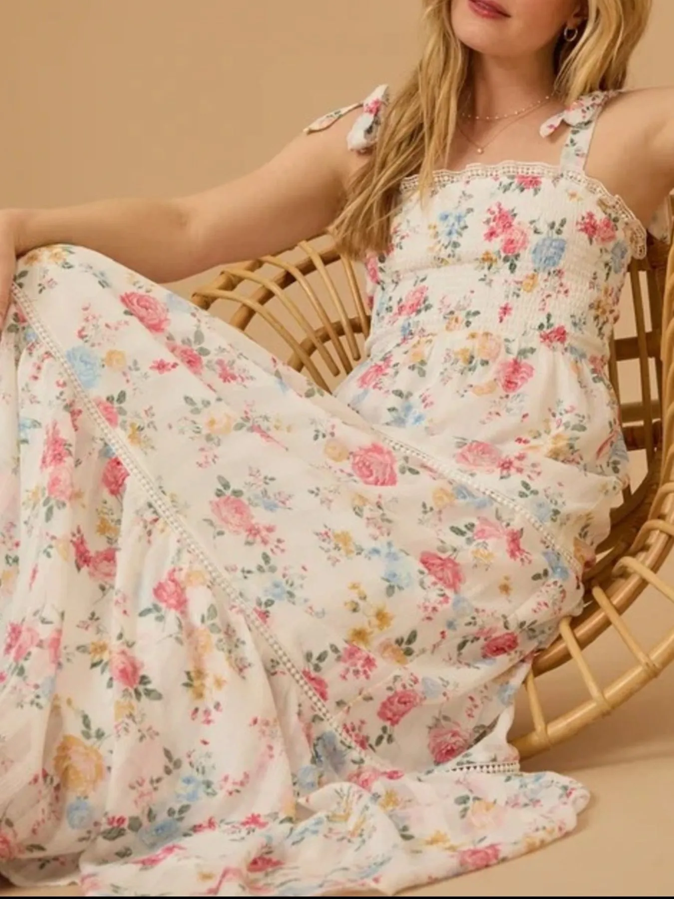 Floral Smocked Tiered Maxi Dress with Tie Straps - Image 5