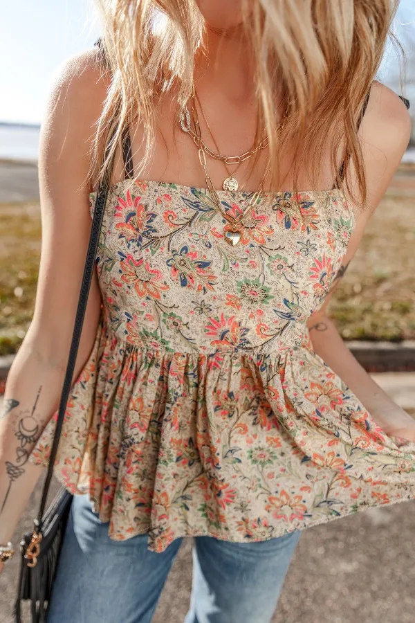 Floral Spaghetti Strap Peplum Cami - Image 5