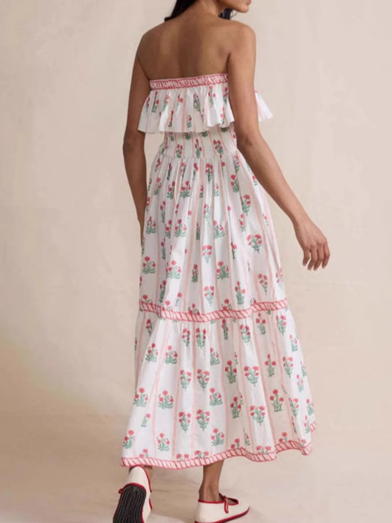 Floral Strapless Ruffle Dress - Image 4
