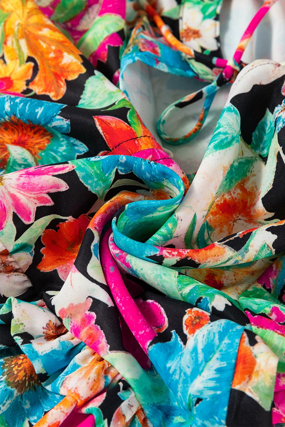 Floral Tie Neck Balloon Sleeve Blouse - Image 9