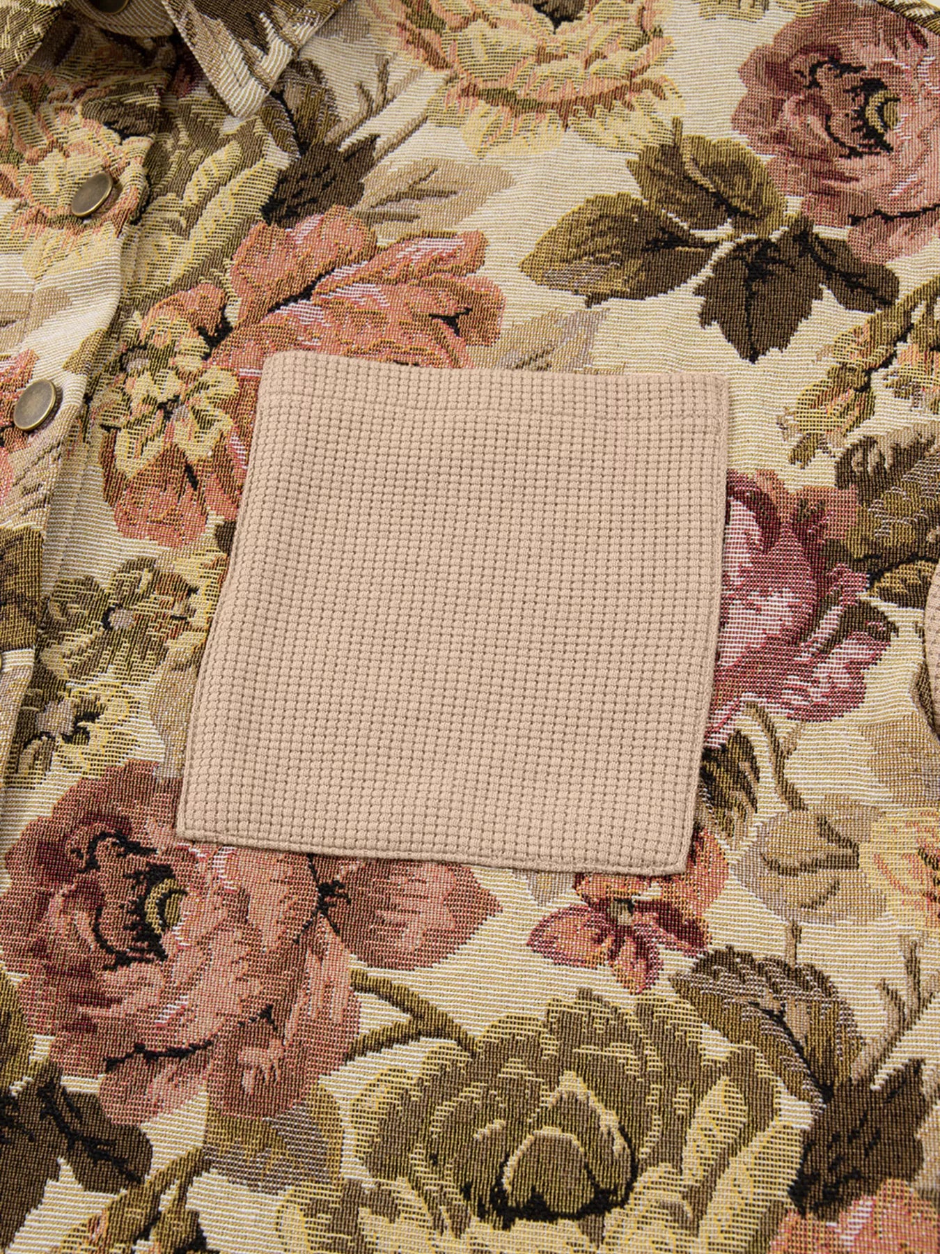 Floral Waffle Knit Patchwork Chest Pockets Buttoned Jacket - Image 10