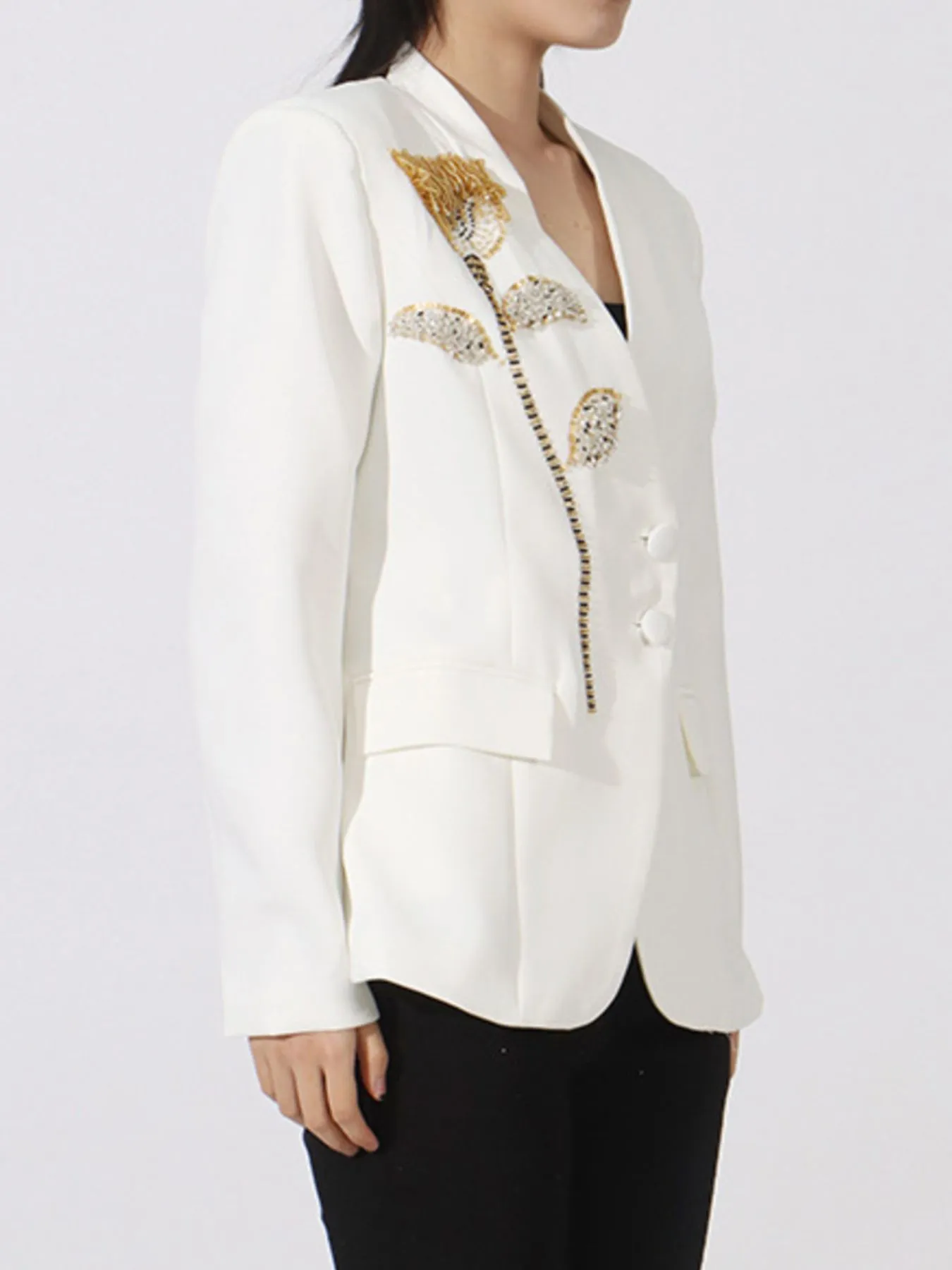 Flower Button Front Long Sleeve Blazer - Image 9