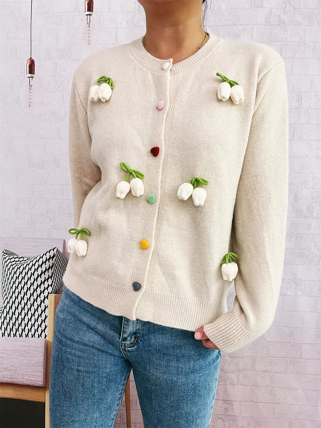 Flower Button Up Long Sleeve Cardigan - Image 17