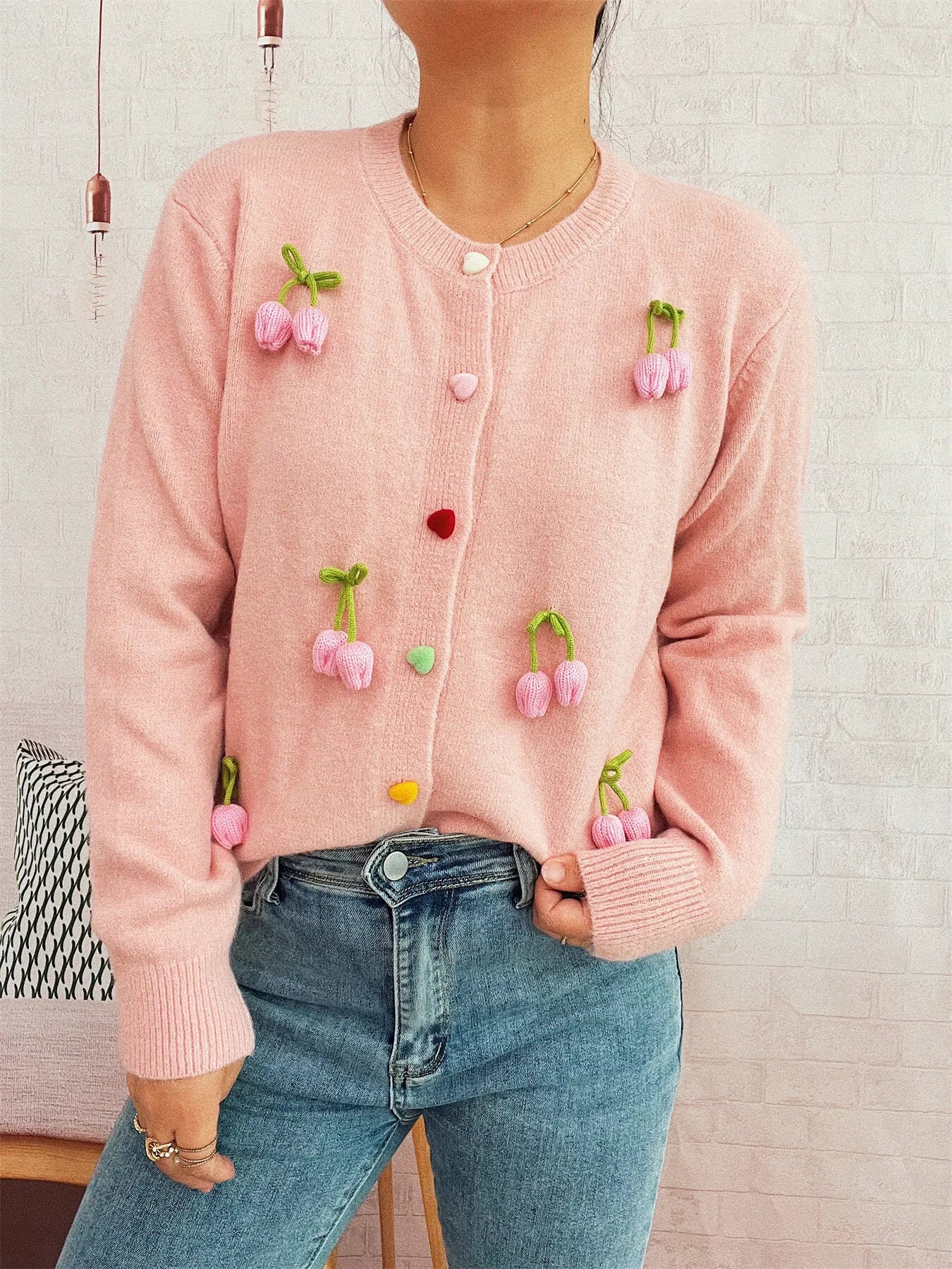 Flower Button Up Long Sleeve Cardigan - Image 7