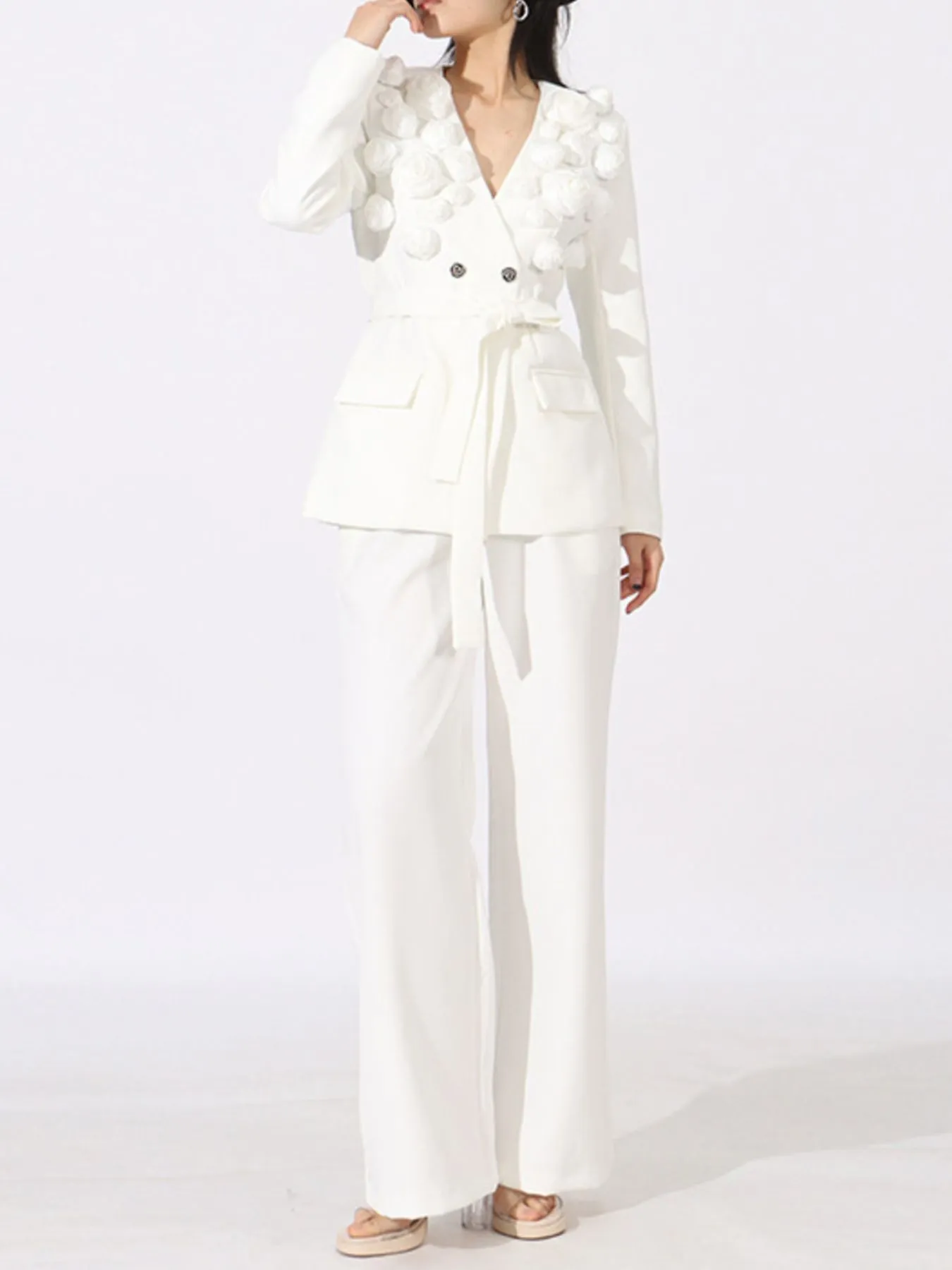Flower Long Sleeve Blazer and Pants Set - Image 4