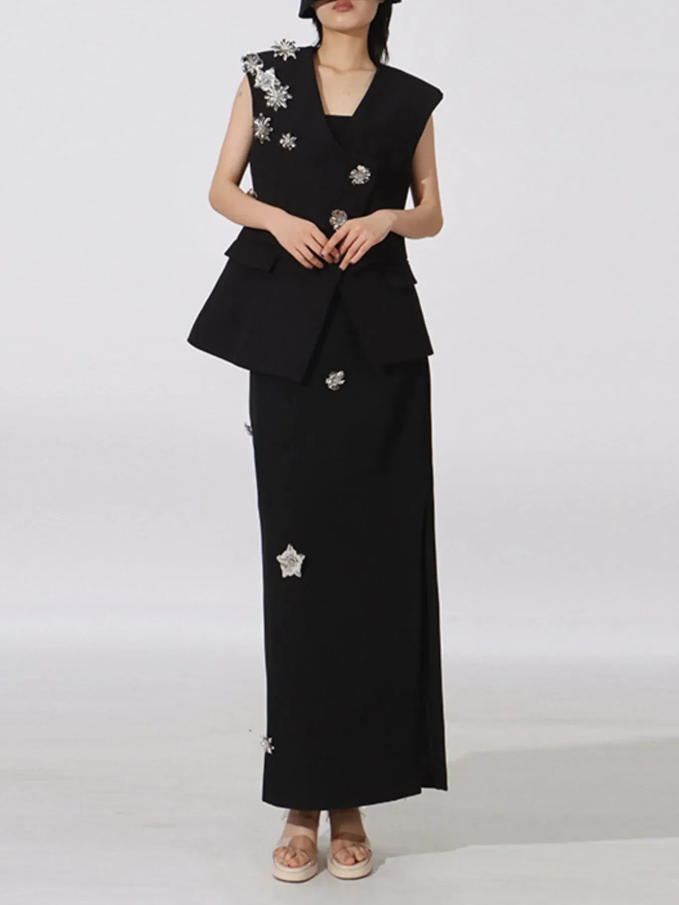 Flower Sleeveless Vest and Skirt Set