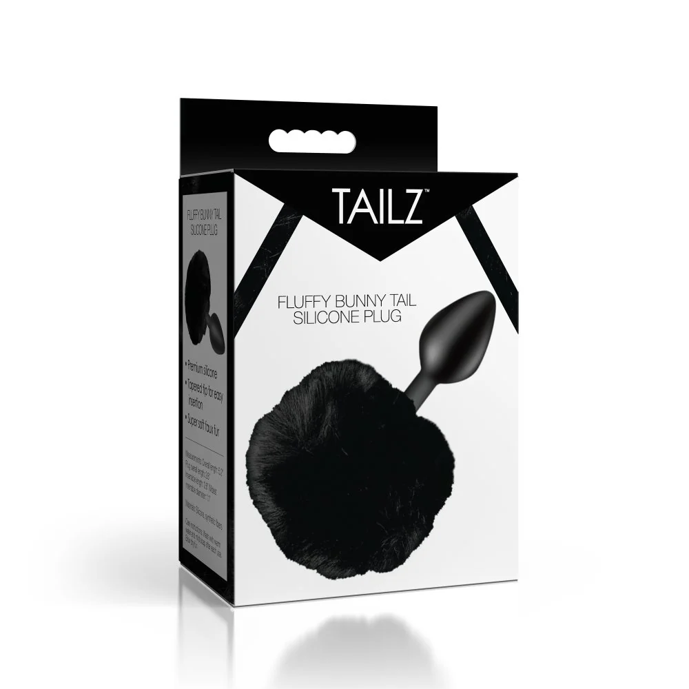 Fluffy Bunny Tail Silicone Plug - Black - Image 5
