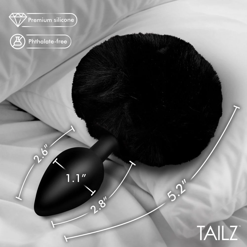 Fluffy Bunny Tail Silicone Plug - Black - Image 6