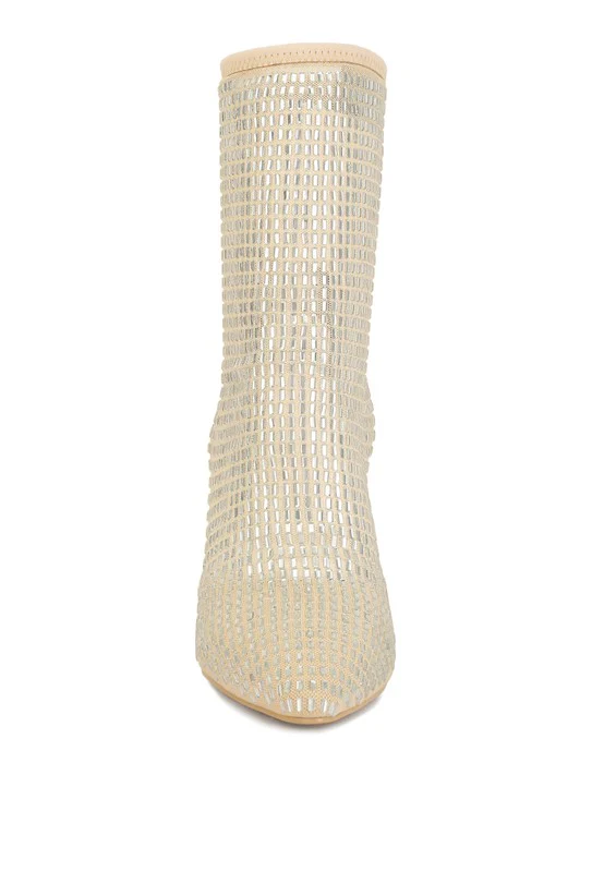 Fortunate Rhinestones Embellished Mesh Boots - Image 4