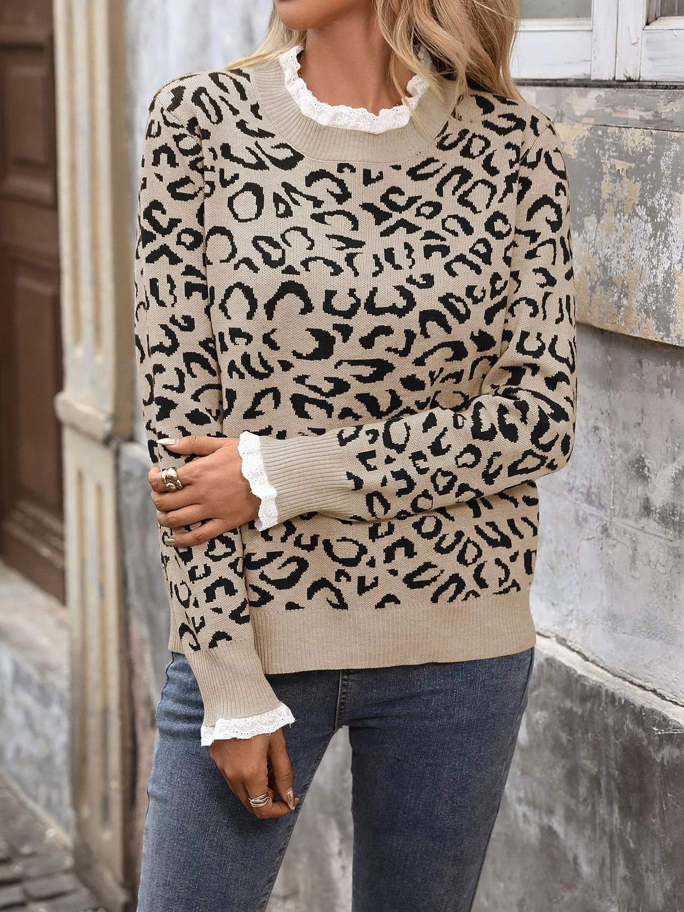 Frill Leopard Long Sleeve Sweater - Image 5