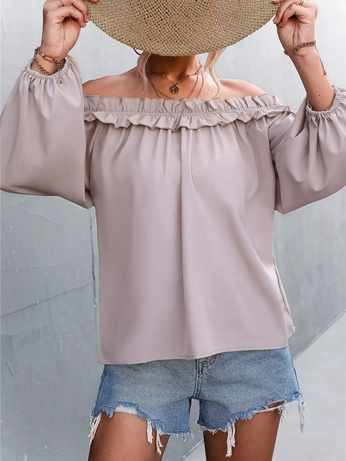 Frill Off-Shoulder Long Sleeve Blouse - Image 5