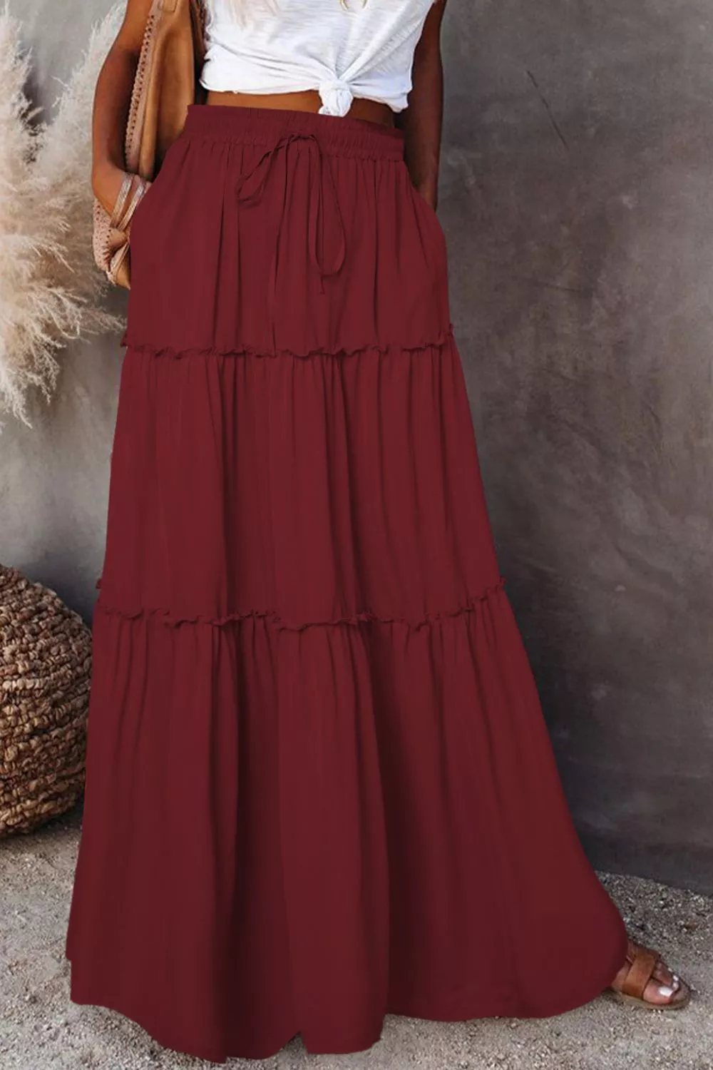 Frill Tiered Drawstring Waist Maxi Skirt - Image 2