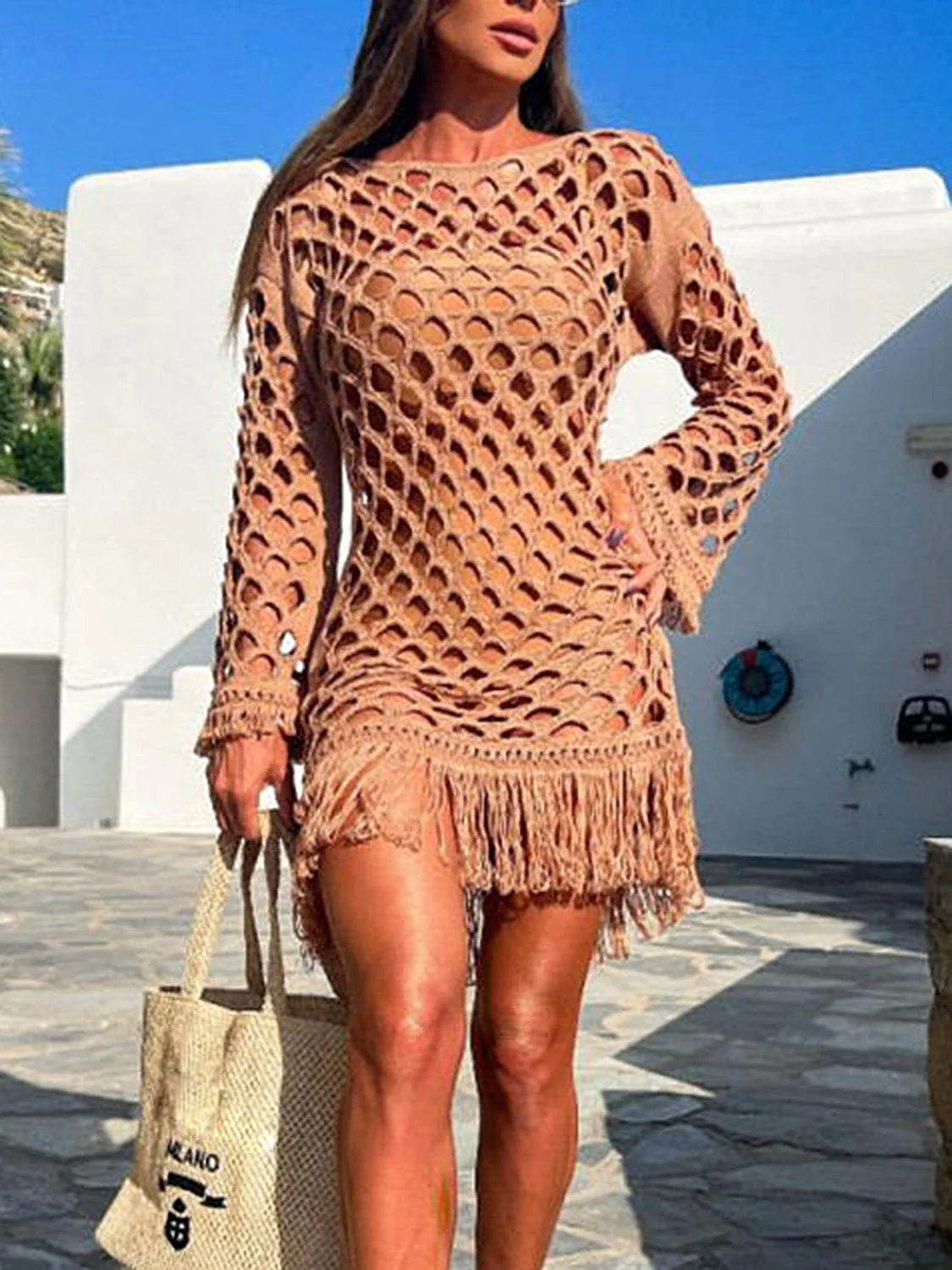 Fringe Cutout Long Sleeve Cover Up - Image 7