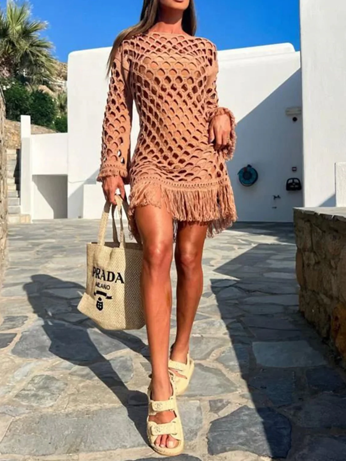 Fringe Cutout Long Sleeve Cover Up - Image 8