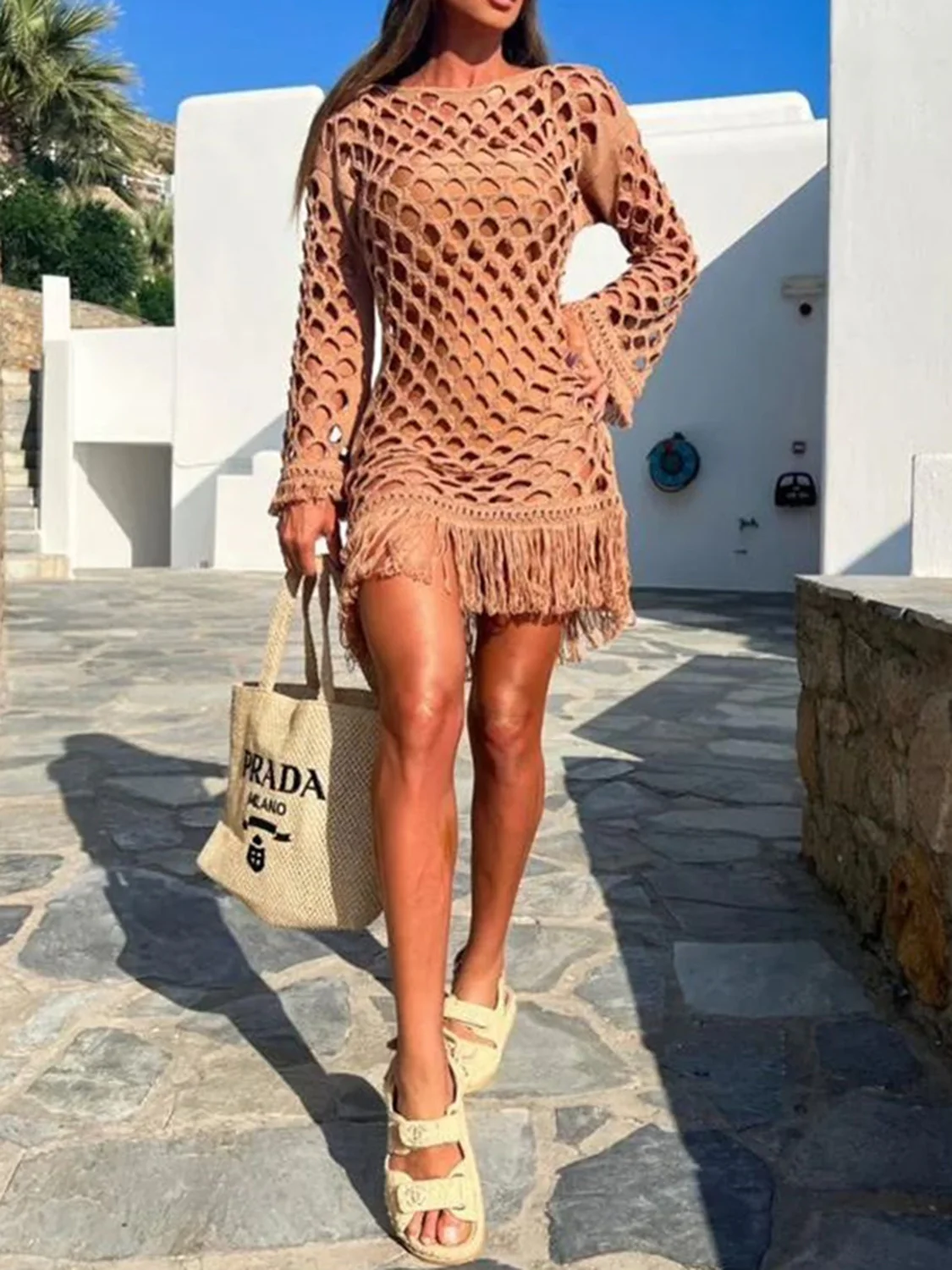 Fringe Cutout Long Sleeve Cover Up - Image 9