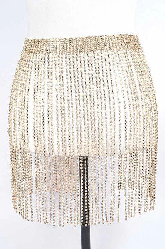 Fringe Rhinestone Buckle Chain Belt - Image 5