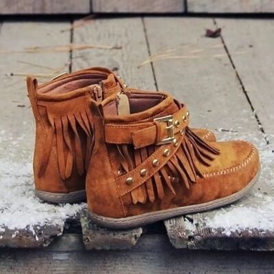 Fringe Studded Suede Flat Boots - Image 8