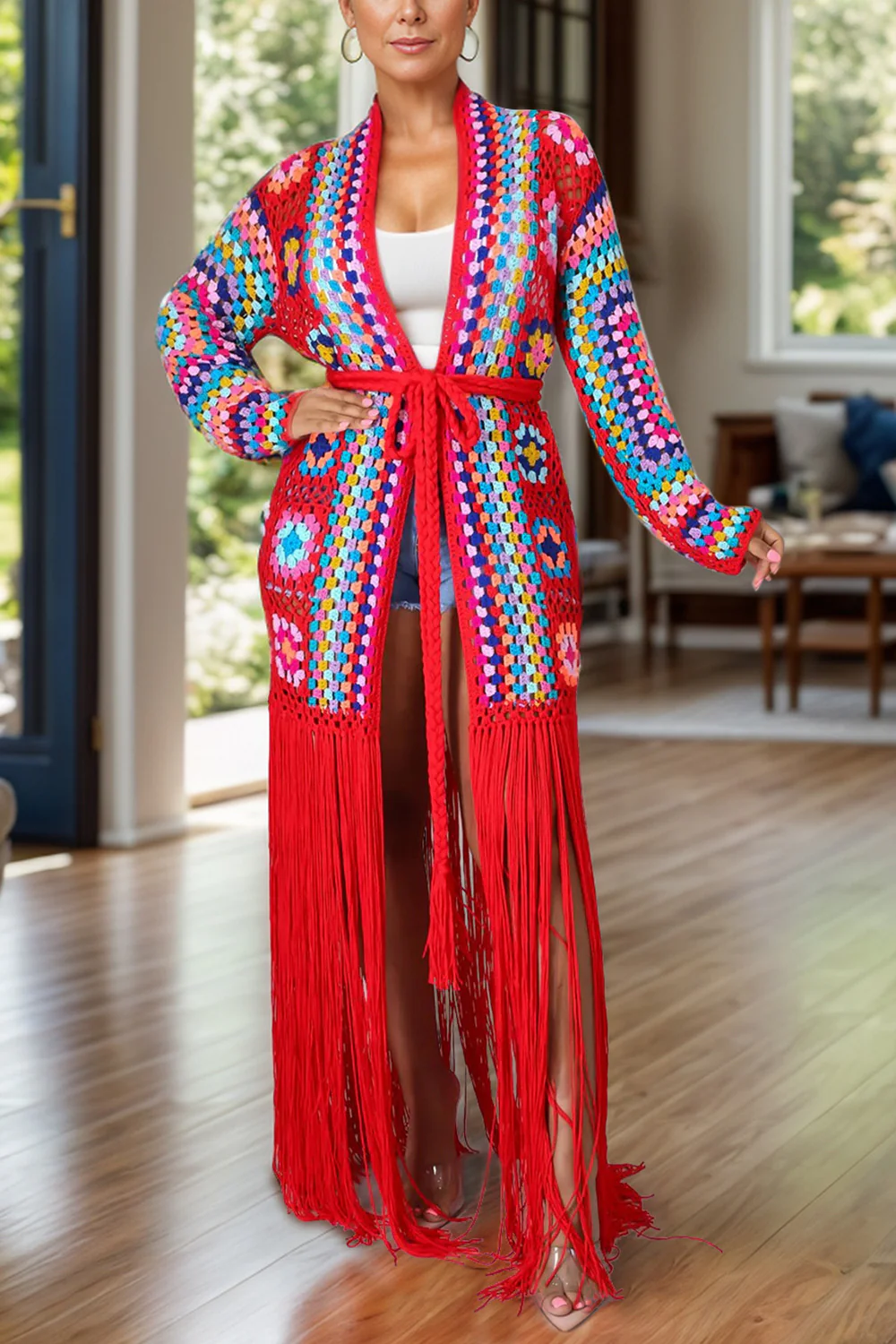 Fringe Tied Long Sleeve Cardigan - Image 6