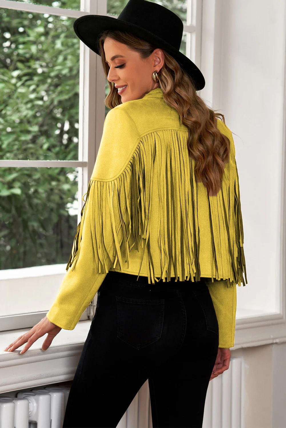 Fringe Trim Lapel Collar Cropped Blazer - Image 14
