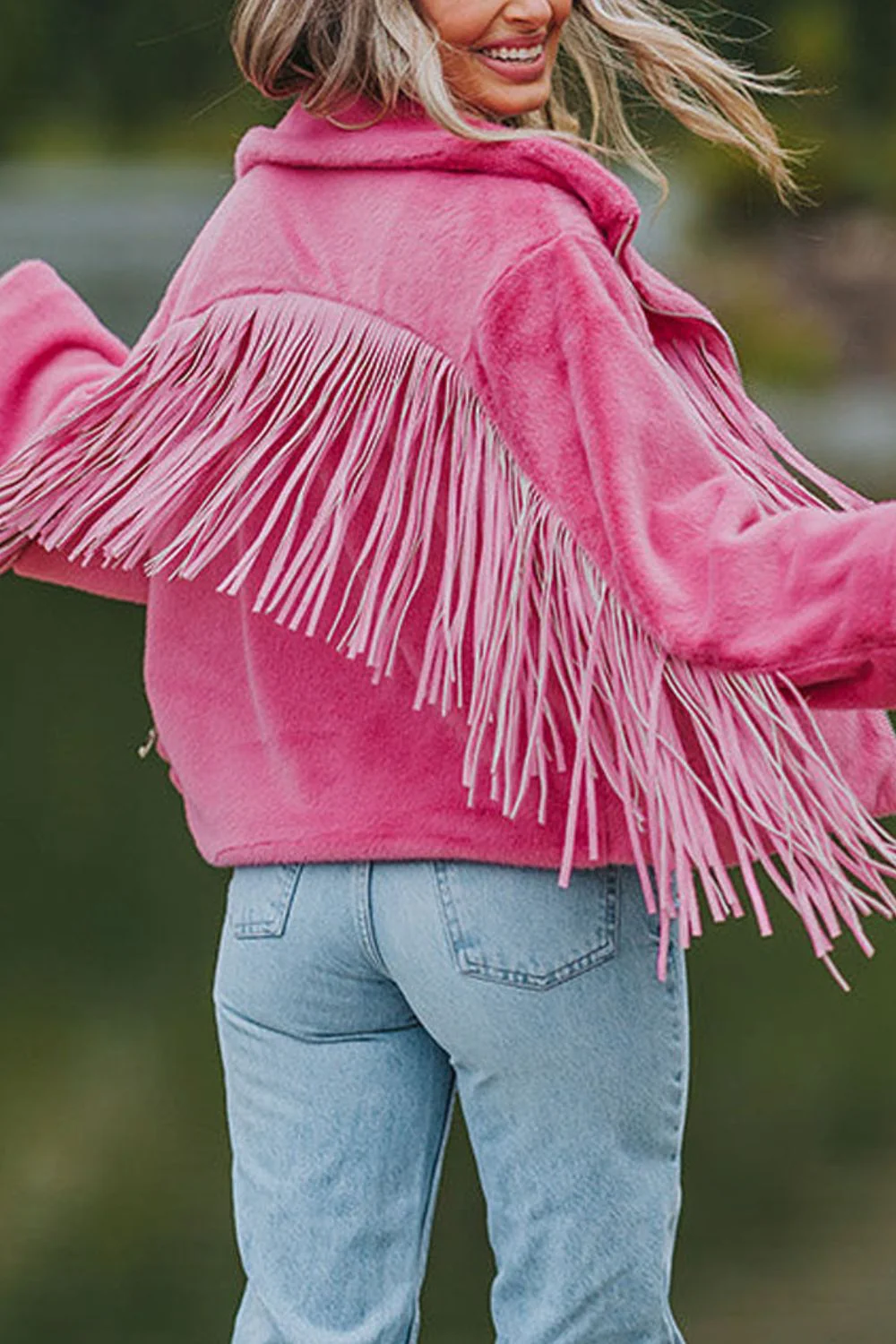 Fringed Zip Up Fleece Jacket - Image 10