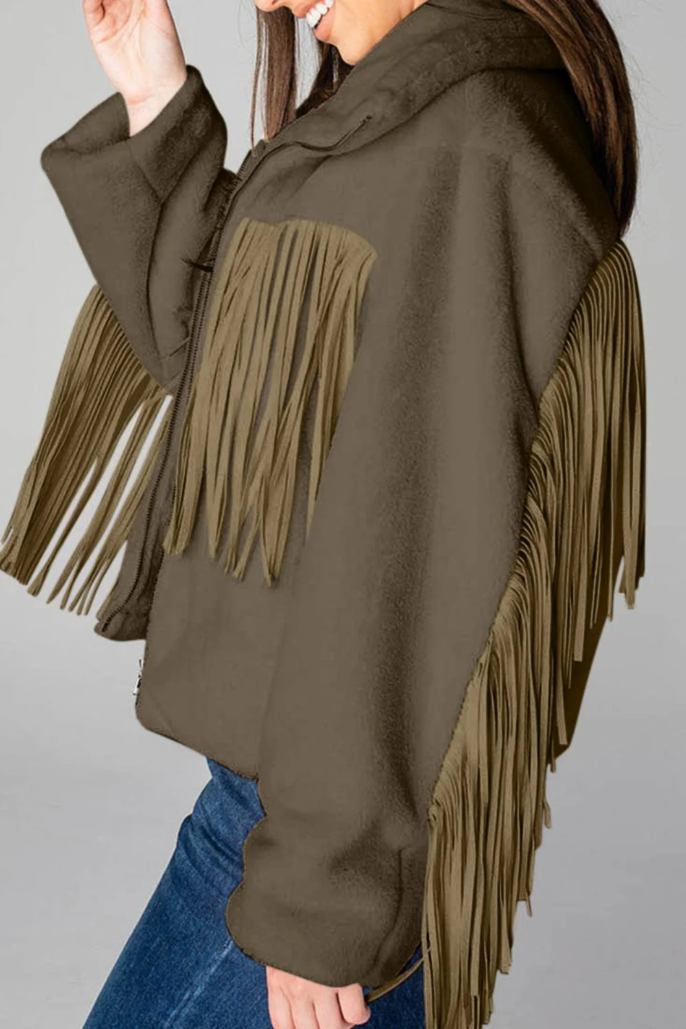 Fringed Zip Up Fleece Jacket - Image 3
