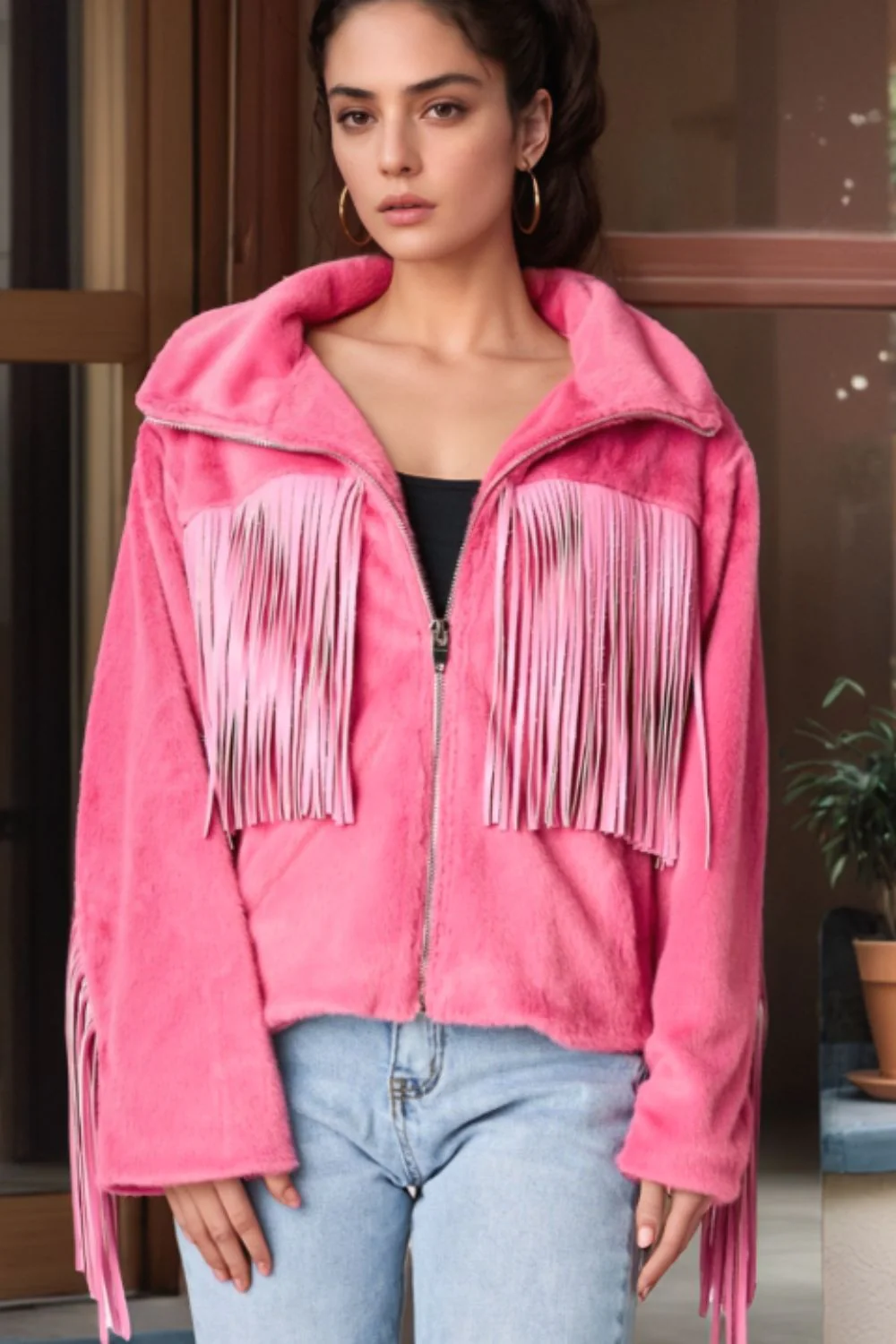 Fringed Zip Up Fleece Jacket - Image 4