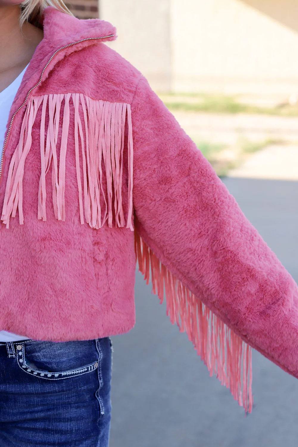 Fringed Zip Up Fleece Jacket - Image 8