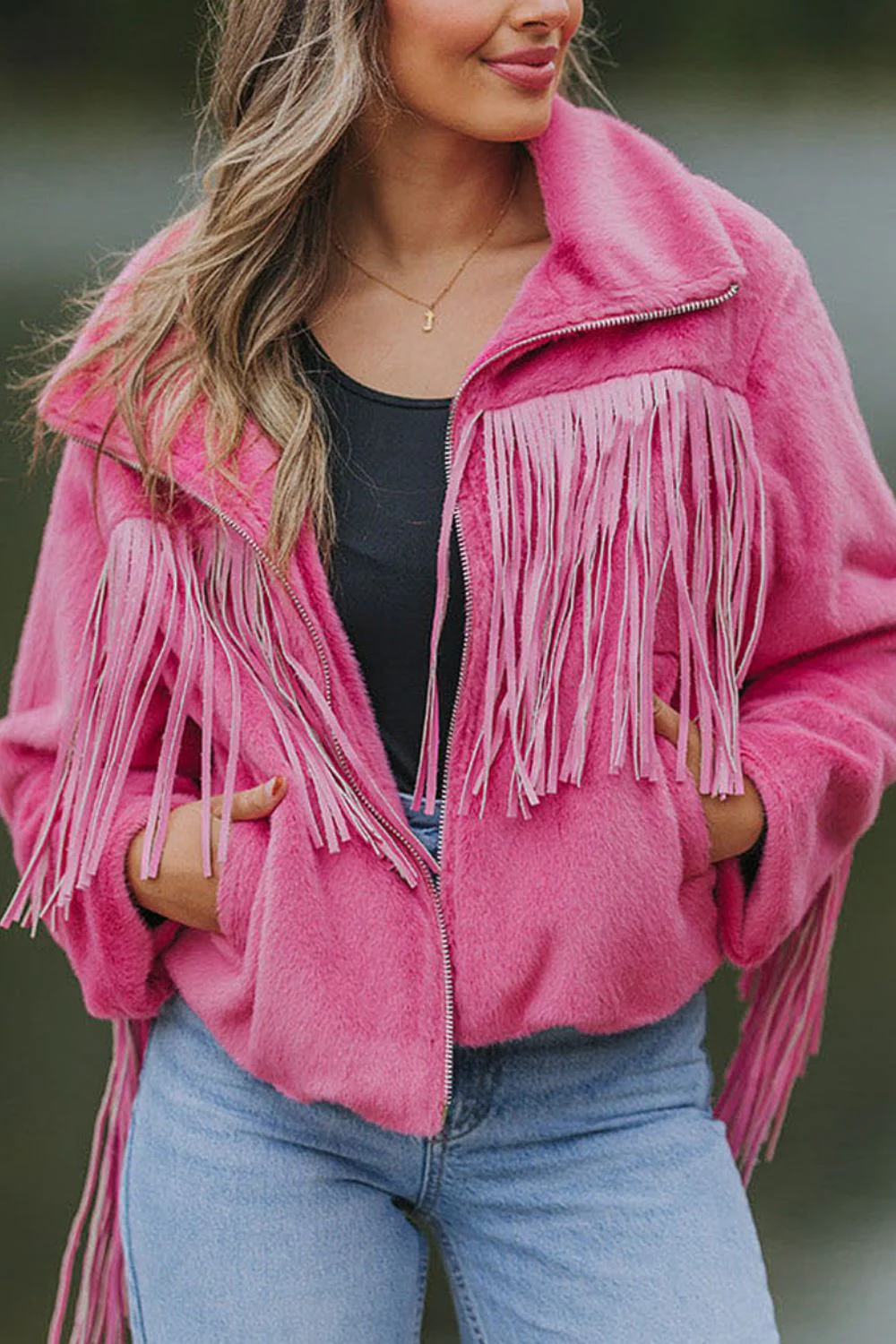 Fringed Zip Up Fleece Jacket - Image 9