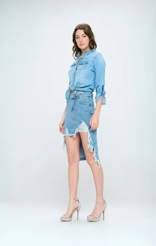 FRONT DESTROYED DENIM SKIRT - Image 10
