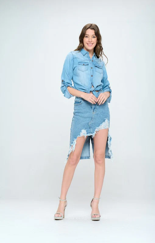 FRONT DESTROYED DENIM SKIRT - Image 14