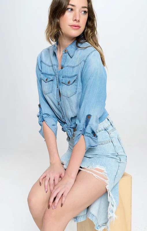FRONT DESTROYED DENIM SKIRT - Image 4