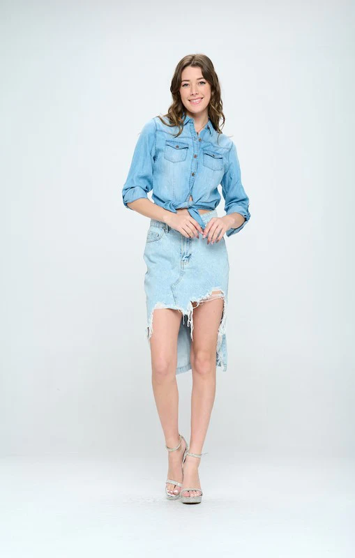 FRONT DESTROYED DENIM SKIRT - Image 6