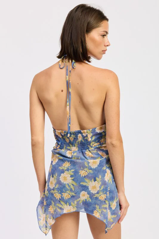 FRONT TIE HALTER FLORAL BUTTERFLY TOP - Image 7
