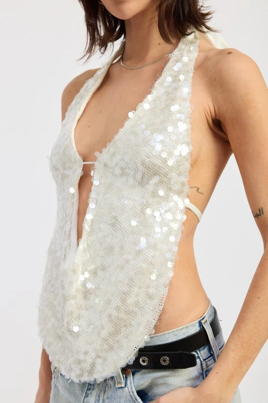 FRONT TIE SEQUIN HALTER TOP - Image 11