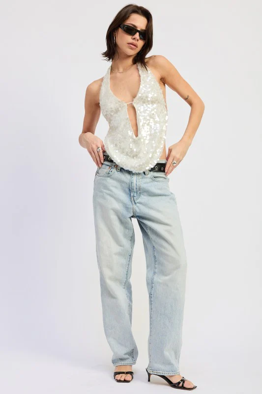 FRONT TIE SEQUIN HALTER TOP - Image 13